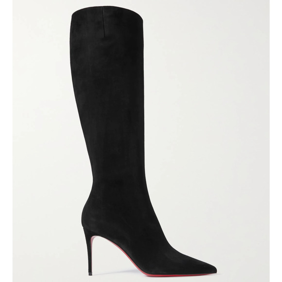 Christian Louboutin Kate Botta 85 Black Suede Knee High Zipper Heel Boot 37 - Picture 1 of 12